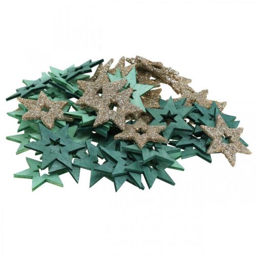 Produkt Dekoracja rozproszona drewniana gwiazda zielona, brokatowa poinsecja mix 4cm 72 szt