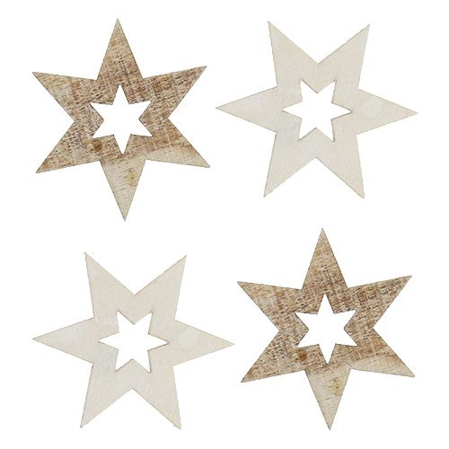 Floristik24 Gwiazdki drewniane 4cm naturalny/biały 72 szt