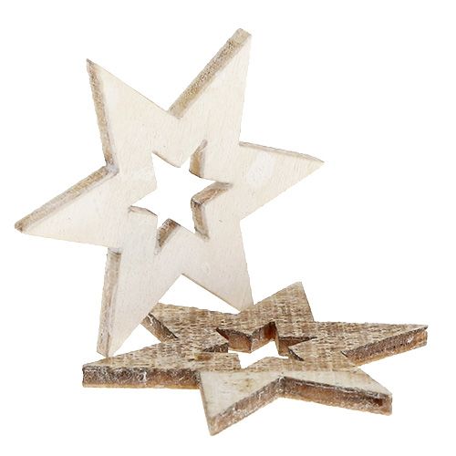 Floristik24 Gwiazdki drewniane 4cm naturalny/biały 72 szt