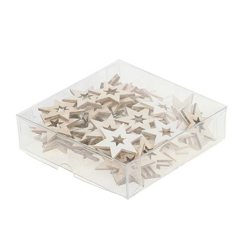 Floristik24 Gwiazdki drewniane 4cm naturalny/biały 72 szt