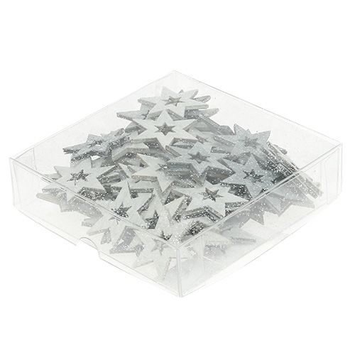 Floristik24 Gwiazdki drewniane 4cm szare z brokatem 72 szt