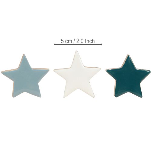 Produkt Drewniane gwiazdki dekoracja stołu gwiazdki biało-niebiesko-turkusowe 5cm 12 szt.