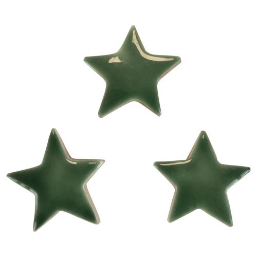 Gwiazdki drewniane Dekoracja świąteczna rozproszona dekoracja zielony połysk Ø5cm 8szt
