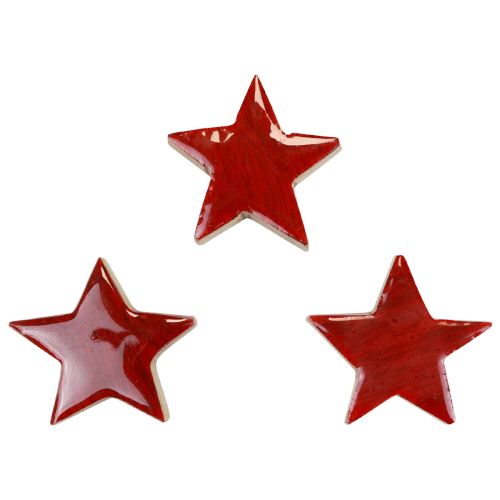 Produkt Gwiazdki drewniane gwiazdki dekoracyjne czerwone rozproszone dekoracja efekt połysku Ø5cm 12szt
