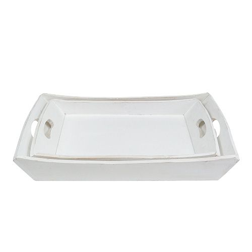 Floristik24 Taca drewniana 2 komplety 42x28/35,5x24cm Biała