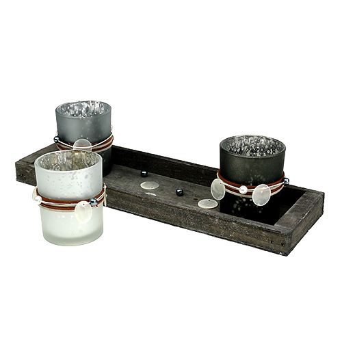 Floristik24 Drewniana taca z 3 słoikami na tealight Grey, Silver