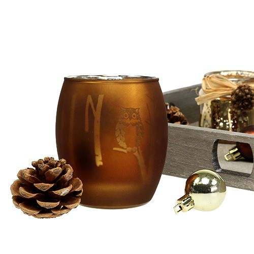 Produkt Drewniana taca z 3 kieliszkami do tea light brązowy, złoty