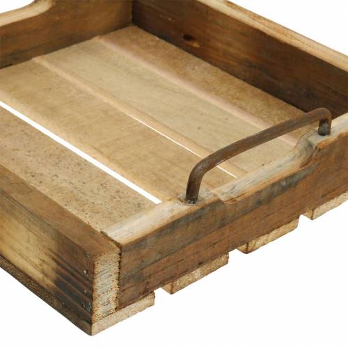 Floristik24 Taca drewniana z metalowymi uchwytami Natural 20/25/30cm Zestaw 3 szt.
