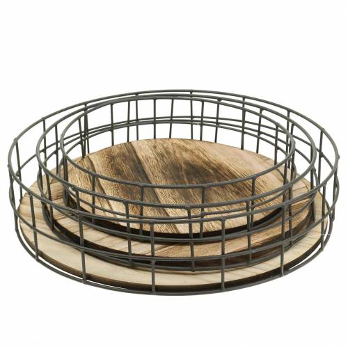 Deco Taca Okrągła Drewno, Metal Nature Ø25/30/35cm Zestaw 3 szt.