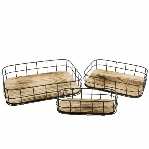 Floristik24 Taca drewniana z metalową krawędzią 45cm 35×25/29×19/42×14cm zestaw 3
