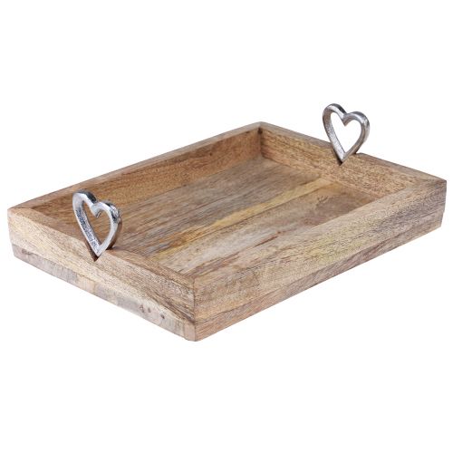 Floristik24 Taca drewniana z uchwytami Taca z sercami naturalna 26×20×7,5cm