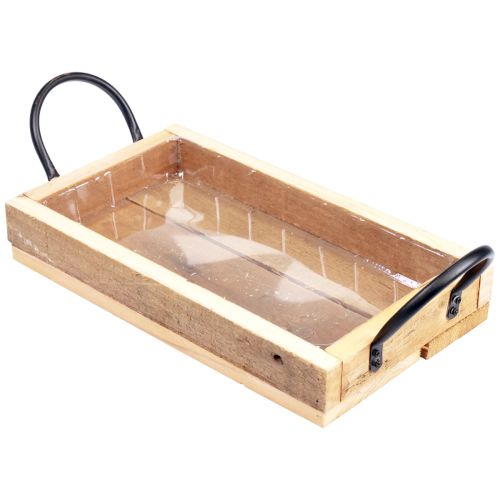 Floristik24 Taca drewniana z uchwytami Taca ozdobna naturalna czarna 30×17×5cm
