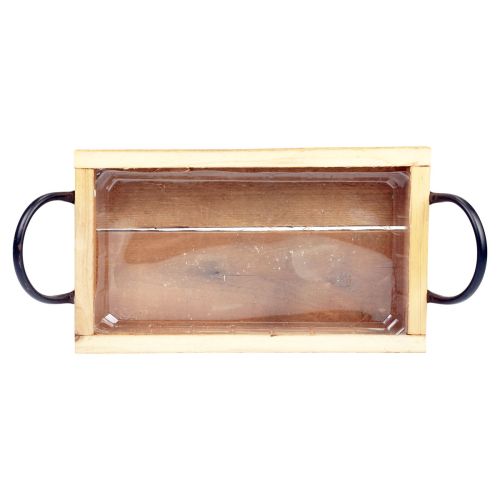 Floristik24 Taca drewniana z uchwytami Taca ozdobna naturalna czarna 30×17×5cm