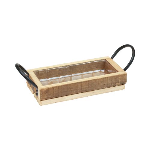 Taca drewniana z uchwytami Taca ozdobna naturalna czarna 25×12,5×5cm