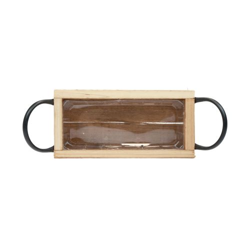 Floristik24 Taca drewniana z uchwytami Taca ozdobna naturalna czarna 25×12,5×5cm