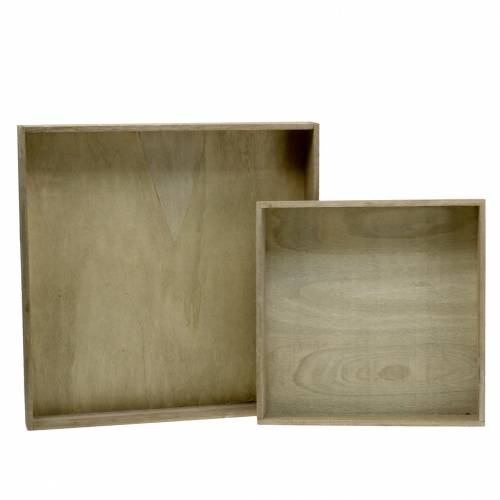 Floristik24 Taca drewniana natura zestaw 2 kwadraty 40x40/30x30cm