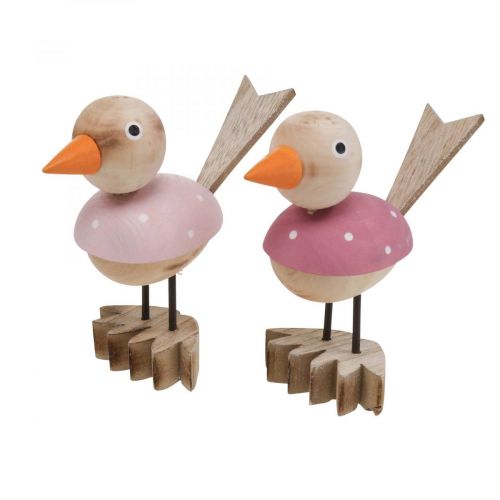 Produkt Drewniana figurka ptak deco dekoracja okna wiosna różowa W15cm 2szt