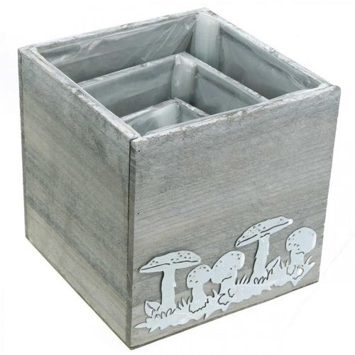Produkt Kostka drewniana z grzybami, dekoracja jesienna, skrzynka na rośliny 20/16/12cm zestaw 3 szt.