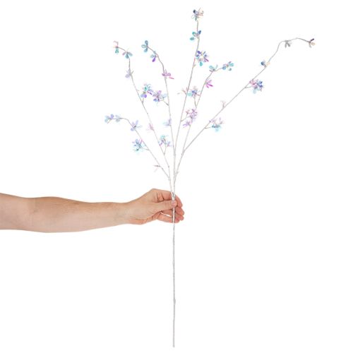 Sztuczna delikatna gałązka kwitnąca z mieniącymi się kwiatami, 98 cm | Floristik24.pl