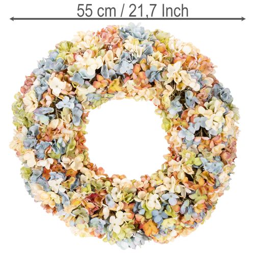 Wieniec z hortensji sztucznej, kolorowy, na drzwi i ścianę, 55 cm | Floristik24.pl