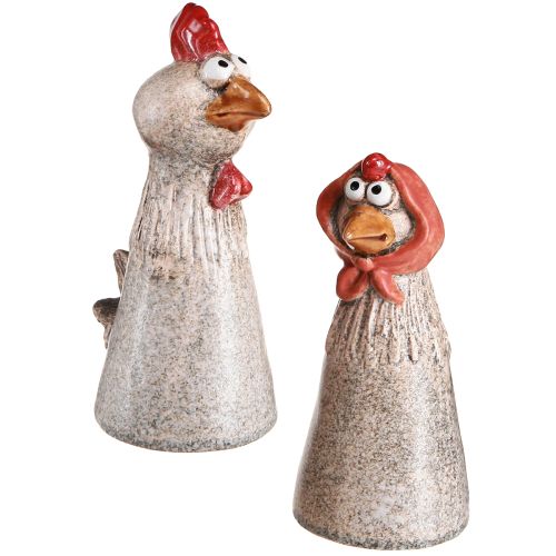 Floristik24 Ceramiczne dekoracyjne kurczaki Wielkanocny kogut i kura H20/22cm 2 sztuki