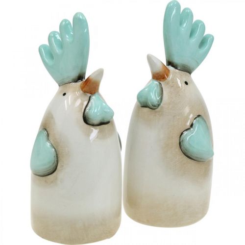 Produkt Ceramiczny Kogut Dekoracja Kuchenna Kurczak Biały Niebieski Brązowy H14.5cm 2 szt