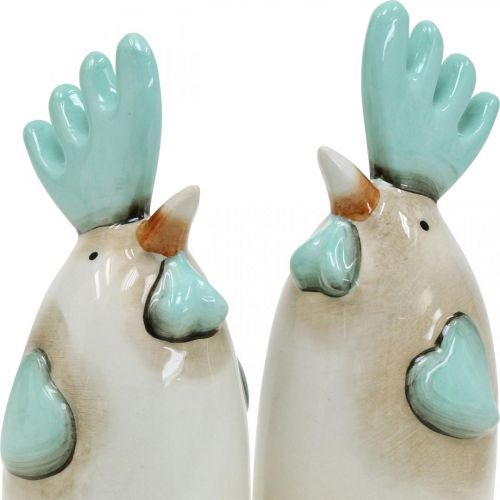 Produkt Ceramiczny Kogut Dekoracja Kuchenna Kurczak Biały Niebieski Brązowy H14.5cm 2 szt