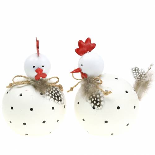 Floristik24 Figurka dekoracyjna kurczak biały w kropki i pióra wys.13cm 2szt