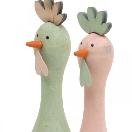 Floristik24 Drewniane kurczaki Deco różowe, zielone figurki do dekoracji wielkanocnych Ø5cm W15cm 2szt