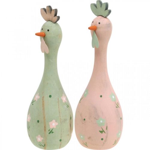 Drewniane kurczaki Deco różowe, zielone figurki do dekoracji wielkanocnych Ø5cm W15cm 2szt