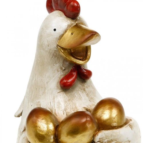Floristik24 Kurczak wielkanocny, kura ozdobna, kurczak ze złotymi jajkami, figura wielkanocna W24cm