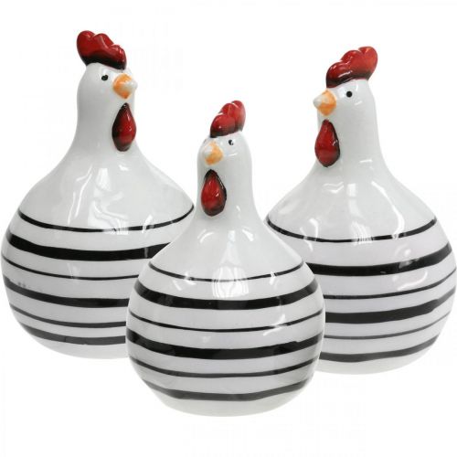 Produkt Dekoracyjna ceramika z kurczaka biała z czarnymi paskami okrągła Ø 7cm W11cm 3szt