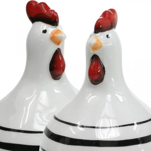 Produkt Dekoracyjny kurczak ceramiczny biały z czarnymi paskami okrągły Ø 7cm wys. 11cm 3 szt.