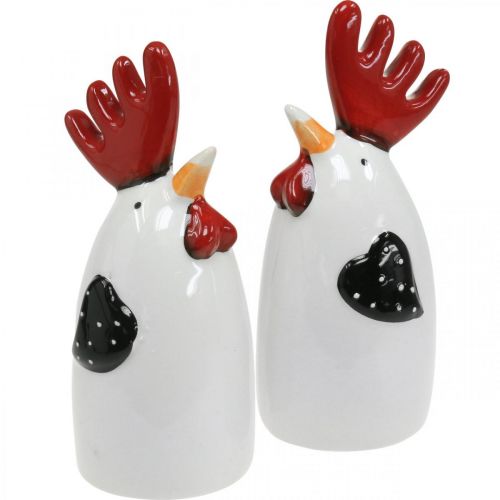 Floristik24 Ceramiczny Kurczak Czerwony Biały Kogut Dekoracja Stołu 7×6×15cm 2 szt