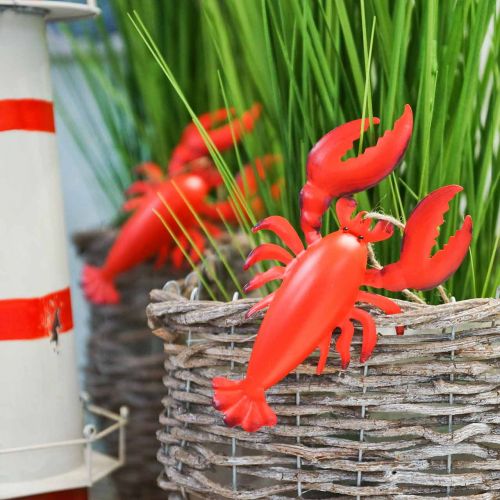 Floristik24 Wisiorek ozdobny homar metalowy czerwony 11,5x21,5cm 3szt