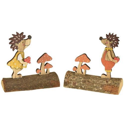 Floristik24 Jeż z grzybami figurka jesienna drewniana jeż żółto/pomarańczowa wys. 11cm zestaw 6 szt.