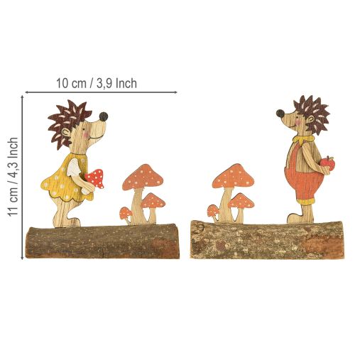 Produkt Jeż z grzybami figurka jesienna drewniana jeż żółto/pomarańczowa wys. 11cm zestaw 6 szt.