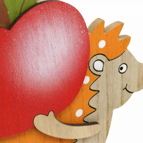 Floristik24 Jesienna figurka, Jeż z jabłkiem i grzybem, drewniana dekoracja pomarańczowa/czerwona H24/23,5cm Zestaw 2 szt.