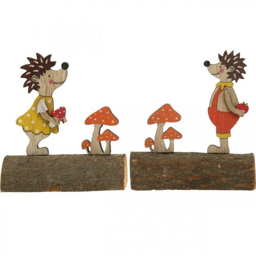 Produkt Jeż z grzybami Jesienna figurka drewniany jeż Żółty/Pomarańczowy W11cm Zestaw 6 sztuk