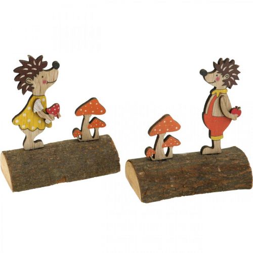 Floristik24 Jeż z grzybami Jesienna figurka drewniany jeż Żółty/Pomarańczowy W11cm Zestaw 6 sztuk