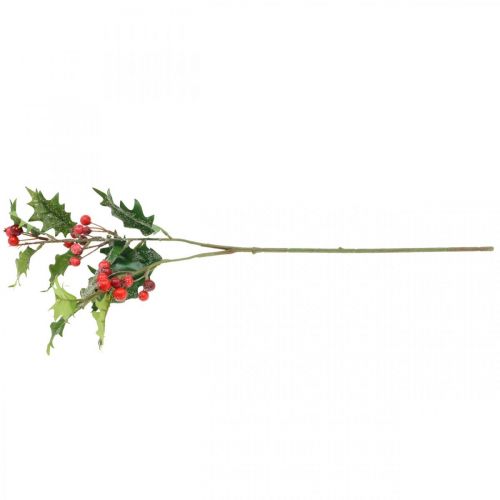 Floristik24 Sztuczna gałązka ostrokrzewu, zimowa jagoda, dekoracja bożonarodzeniowa, ostrokrzew śnieżnozielony, czerwony L63cm