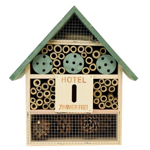 Floristik24 Hotel dla owadów Drewniany domek dla owadów Zielony Naturalny 26,5x9x31cm