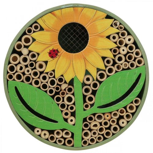 Insect Hotel Okrągły Drewniany Domek dla Owadów Zielony Słonecznik Ø25cm