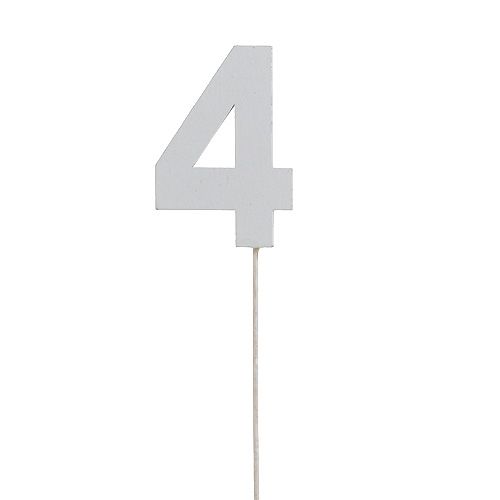 Cyfra jubileuszowa "4" na patyku biała L27cm 10szt.