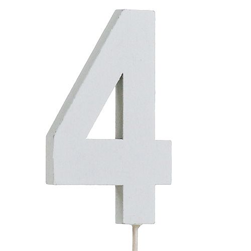 Cyfra jubileuszowa "4" na patyku biała L27cm 10szt.