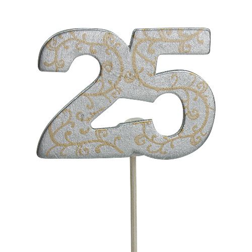 Floristik24 Numer rocznicowy &quot;25&quot; wykonany z drewna srebrnego 36szt
