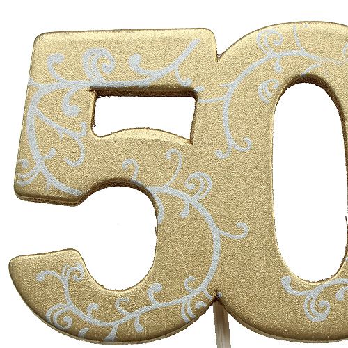 Floristik24 Cyfra drewniana "50" na patyku złota 36szt.