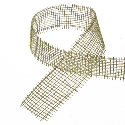 Produkt Wstążka jutowa w kratkę Wstążka dekoracyjna w kolorze zielonej oliwki 5cm 40m