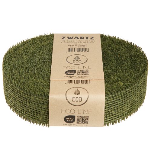 Produkt Wstążka jutowa w kratkę Wstążka dekoracyjna w kolorze zielonej oliwki 5cm 40m