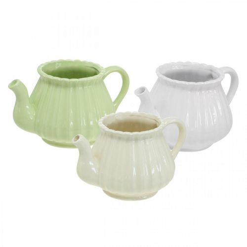 Floristik24 Dekoracyjna ceramiczna dzbanek do kawy, doniczka zielona, biała, kremowa dł.19cm Ø7,5cm